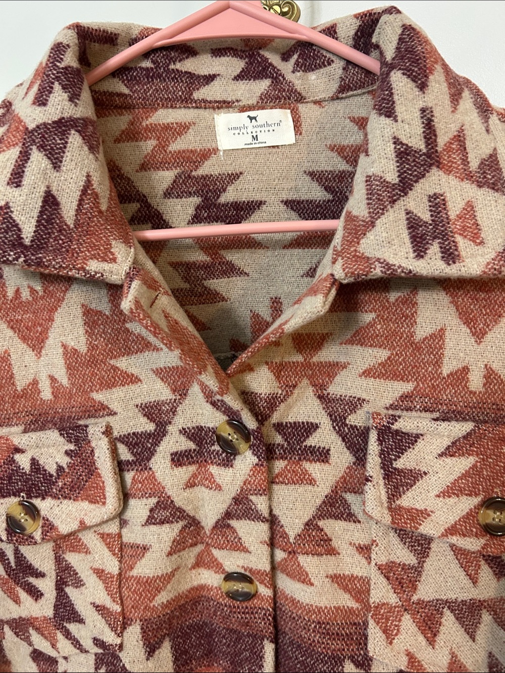 Simply Southern Aztec Utility Shacket Jacket - Rust & Cream - Picture 2 of 4